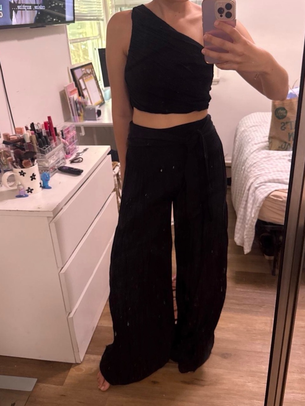 Free People Black High-Waist Wide-Leg Wrap Pants
